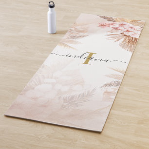 Tapis De Yoga Monogramme Pampas Grass Nom du script Terracotta