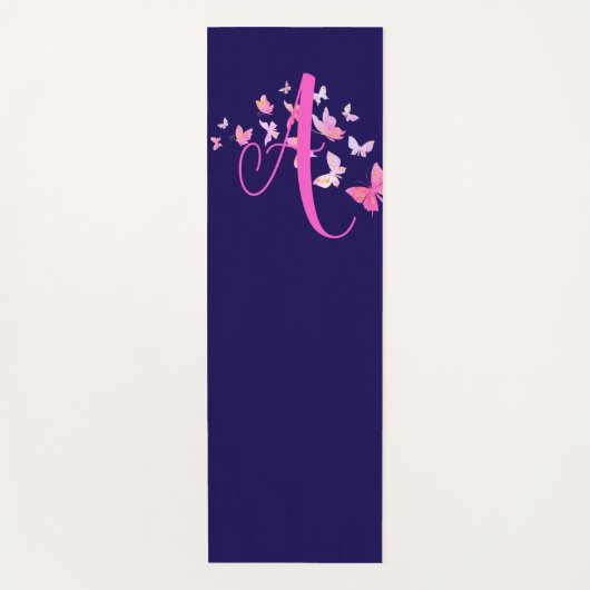 Tapis De Yoga Monogramme Papillon bleu rose (Devant)
