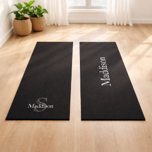 Tapis De Yoga Monogramme personnalisé avec nom en gris charbon n
