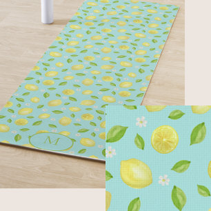 Tapis de Yoga Monogramme Personnalisé Citrons Jaun