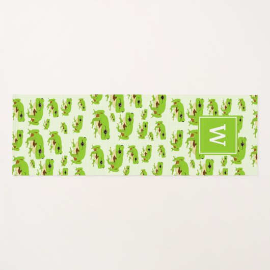 Tapis De Yoga Monogramme personnalisé Cute Green Tree Frog Motif (Devant (Horizontal))