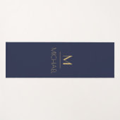 Tapis De Yoga Monogramme personnalisé | Nom Marine & Or (Devant (Horizontal))