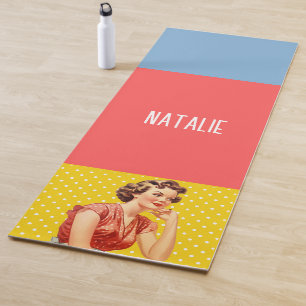 Tapis De Yoga Monogramme preppy rétro Colorful rose jaune