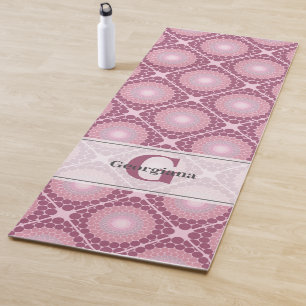 Tapis De Yoga Monogramme Radiant Dusky Rose Dot Mandala Carrelé