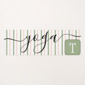 Tapis De Yoga Monogramme Rayures Rose Vert (Devant (Horizontal))