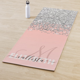Tapis De Yoga Monogramme rose Fille Chic Argent Confetti