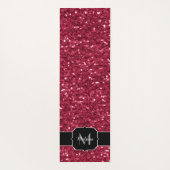 Tapis De Yoga Monogramme rose foncé magenta faux scintillants (Dos)