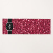 Tapis De Yoga Monogramme rose foncé magenta faux scintillants (Devant (Horizontal))