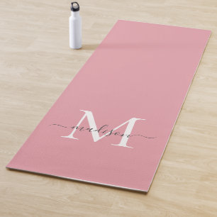 Tapis De Yoga Monogramme rose rose Fille Élégant Script féminin