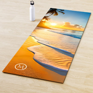 Tapis De Yoga Monogramme Tropical Beach Waves Sunset
