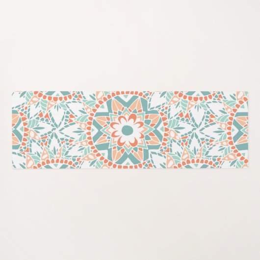 Tapis De Yoga Monogramme Turquoise Mandala Peach (Dos (Horizontal))