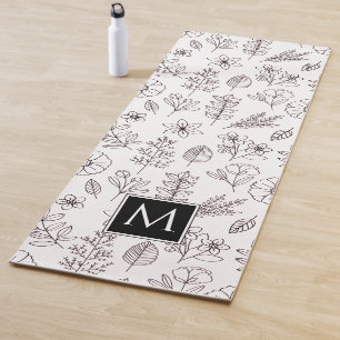 Tapis De Yoga Monogramme végétal noir blanc