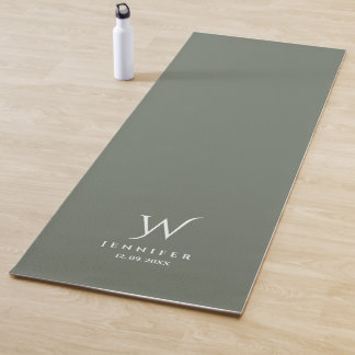 Tapis De Yoga Monogramme vert chasseur et nom Yoga Mat