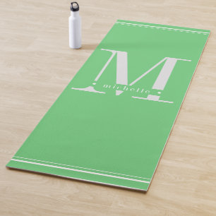 Tapis De Yoga Monogramme vert et blanc doux minimal