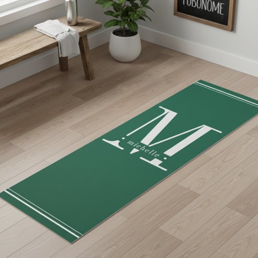 Tapis De Yoga Monogramme vert foncé et blanc minimal