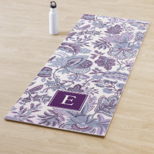 Tapis De Yoga Monogramme Vintage floral de Boho pourpre