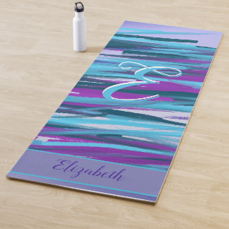 Tapis De Yoga Monogramme violet, Aqua, Turquoise & Vert Art Abst
