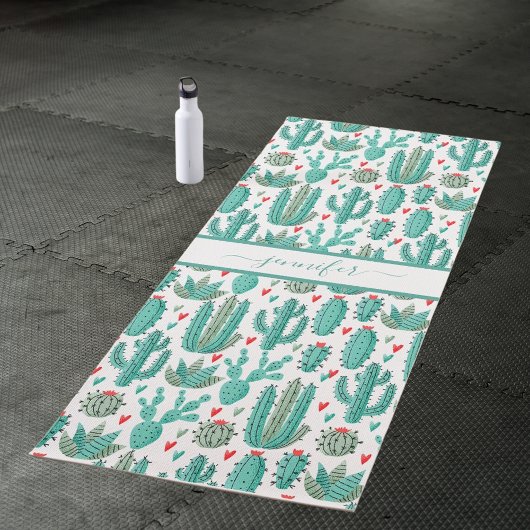 Tapis De Yoga Monographie de cactus vert blanc motif