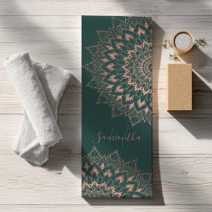 Tapis De Yoga Monographie de mandala en or rose vert