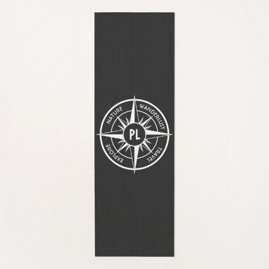 Tapis De Yoga Monographie d'emblème de compas noir et blanc (Devant)