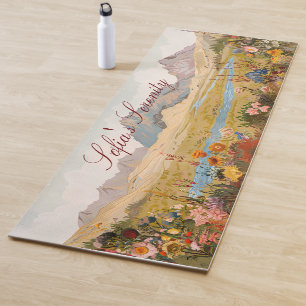 Tapis De Yoga Montagnes Vues Naturelles Rivières Et Fleurs