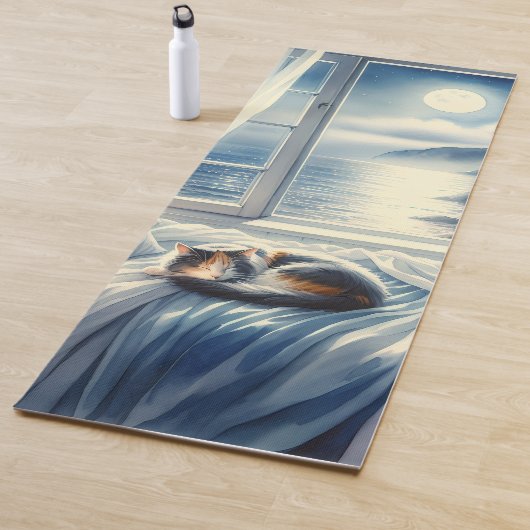 Tapis De Yoga Moonlit Coastal Bedroom with Sleeping Cat (En situation)