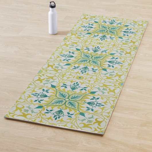 Tapis De Yoga Morris Yellow Turquoise Vine & Flower Pattern (En situation)