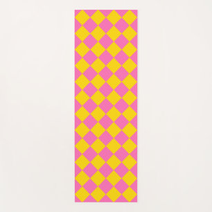 Tapis De Yoga Motif à carreaux en losange rose jaune Harlequin