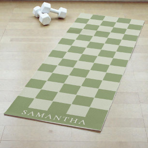 Tapis De Yoga Motif à carreaux simple vert moderne personnalisé