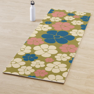 Tapis De Yoga Motif à fleurs - Bleu, Vert olive, Rose et Crème