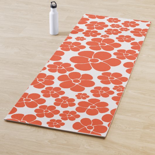 Tapis De Yoga Motif à fleurs - Orange et Blanc (En situation)