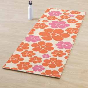Tapis De Yoga Motif à fleurs - rose, orange et crème