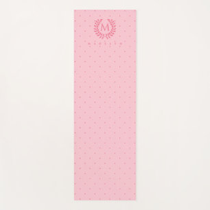 Tapis De Yoga Motif à pois roses et joli monogramme de laurier