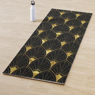 Tapis De Yoga Motif Art Déco Or brillant sur Arrière - plan noir