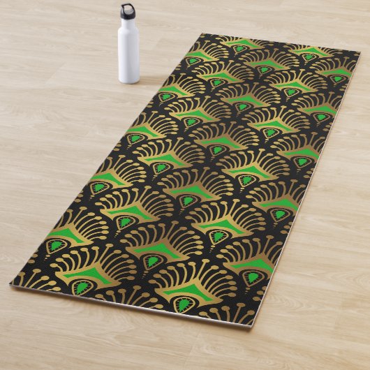 Tapis De Yoga Motif Art déco or et vert sur noir (En situation)