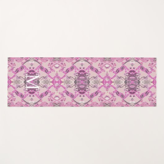 Tapis De Yoga Motif baroque monogramme élégant dans les tons ros (Devant (Horizontal))