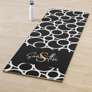 Tapis De Yoga Motif Cercle noir et blanc avec Monogramme