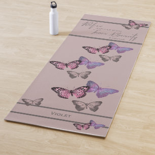 Tapis De Yoga Motif chic de typographie et de papillon -