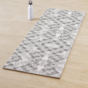 Tapis De Yoga Motif chic noir et blanc rayures et fleurs