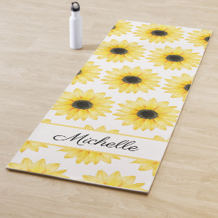 Tapis De Yoga Motif d'aquarelle de tournesol jaune personnalisé