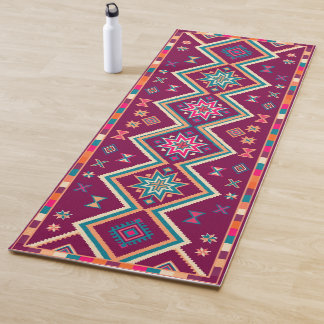 Tapis De Yoga Motif d'art folklorique géométrique sud-ouest Plum