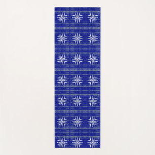 Tapis De Yoga Motif d'art géométrique saphir bleu blanc gris
