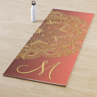 Tapis De Yoga Motif d'art Mandala d'or personnalisé Coral Rouge