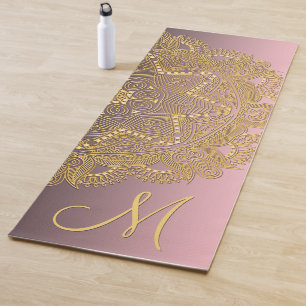 Tapis De Yoga Motif D'Art Mandala D'Or Personnalisé Sur Rose Bl