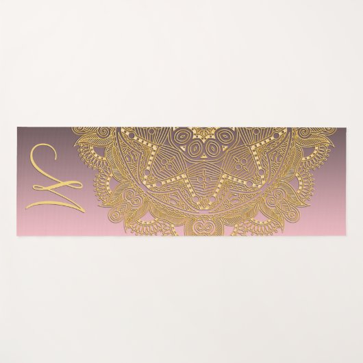 Tapis De Yoga Motif D'Art Mandala D'Or Personnalisé Sur Rose Blu (Devant (Horizontal))