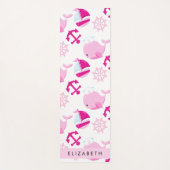 Tapis De Yoga Motif De Baleines, Baleines Roses, Votre Nom (Devant)