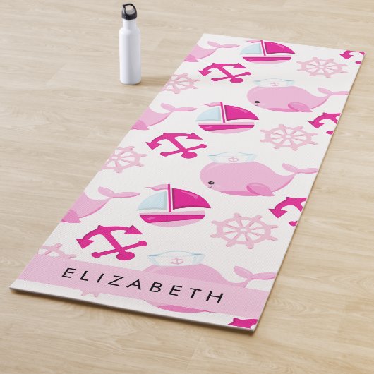 Tapis De Yoga Motif De Baleines, Baleines Roses, Votre Nom (En situation)