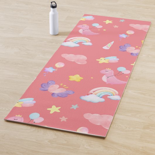 Tapis De Yoga Motif de ballon arc-en-ciel rose doux dinosaure (En situation)