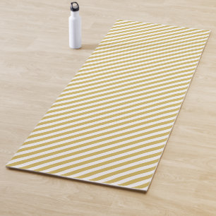 Tapis De Yoga Motif de bandes diagonales jaune doré et blanc