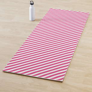 Tapis De Yoga Motif de bandes roses et blanches diagonales